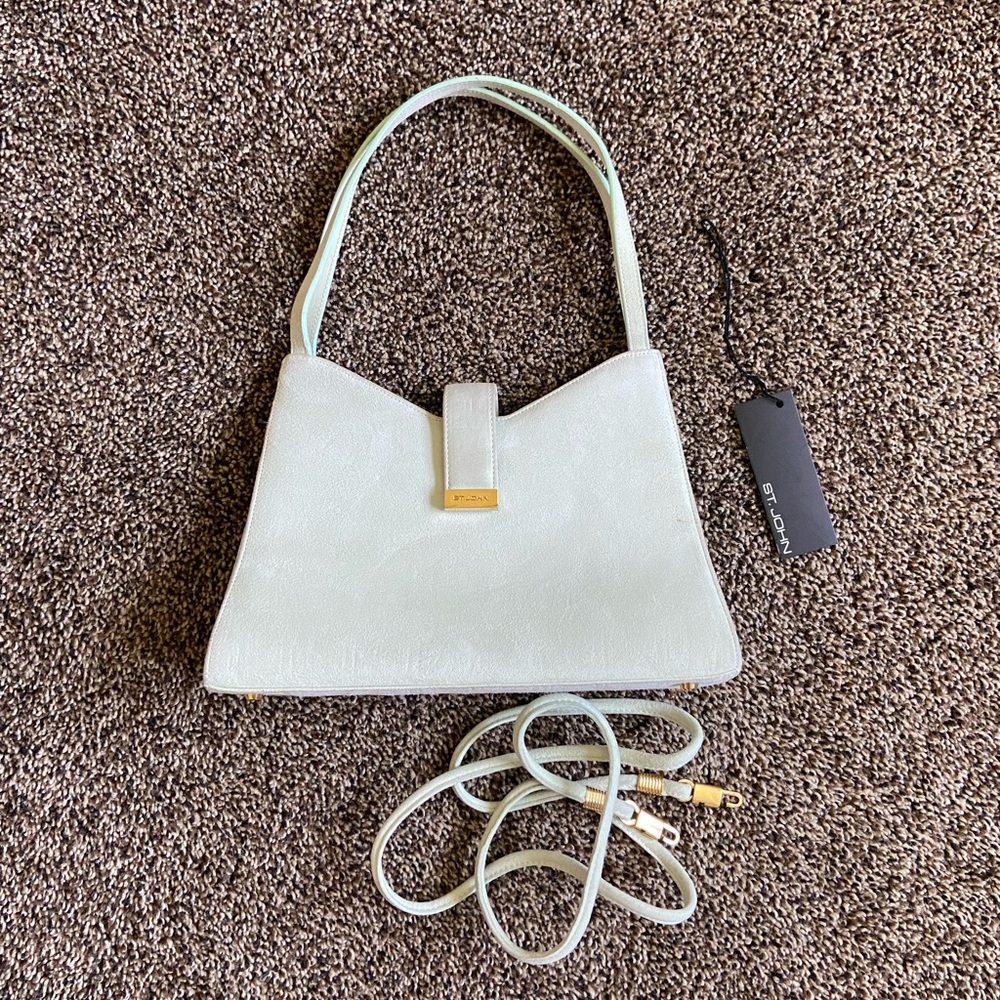 St. John Pale Green Suede Top Handle Bag